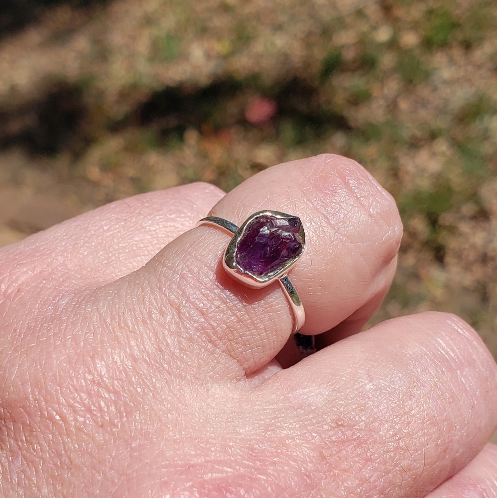 Rough Amethyst Natural Stone Ring - Solid 925 Sil… - image 3